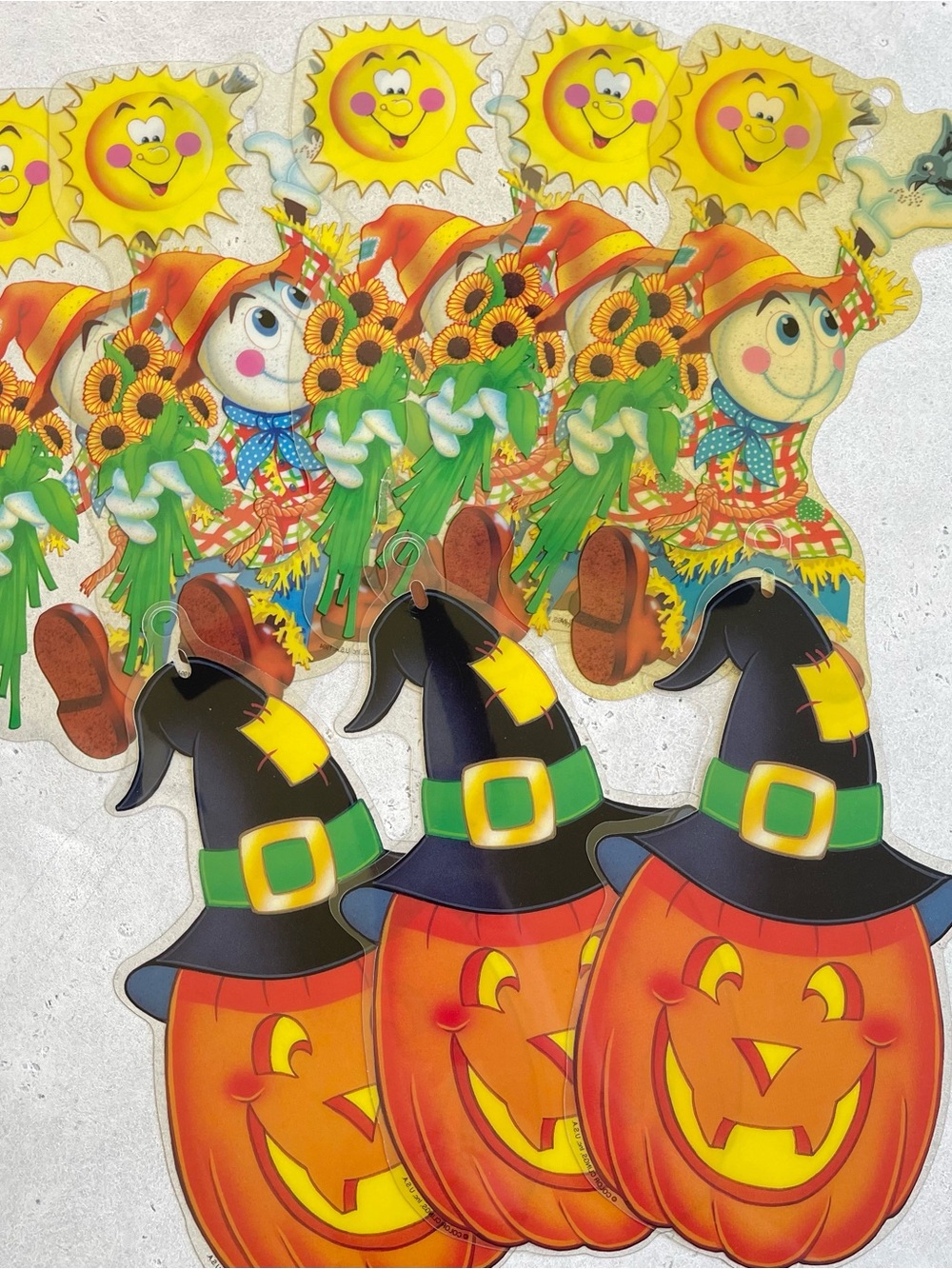 8 Vintage 90s Color Clings Halloween Window Decorations Pumpkin Scarecrow